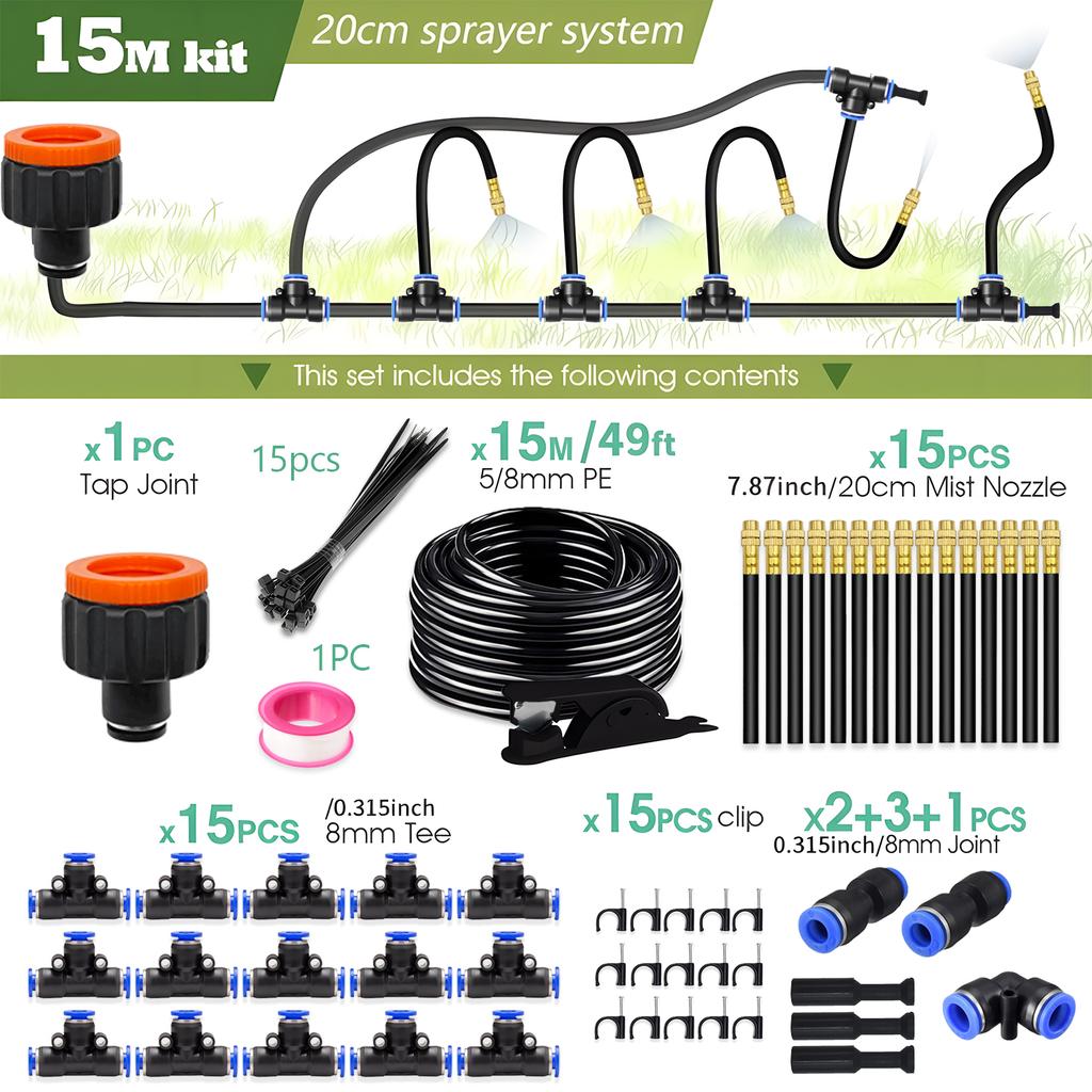 5-30M DIY Free Bending Universal Sprayer Kit 8mm Hose Patio Misting Cooling System for Garden Plant Fogging Watering Irrigation
