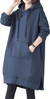 Šaty s kapucí, Ležérní šaty střižené a šité, Stylový styl Harajuku, Oversized, Volný střih, Dlouhá parka, Modrá, Velikost 4A-D13-BL2XL