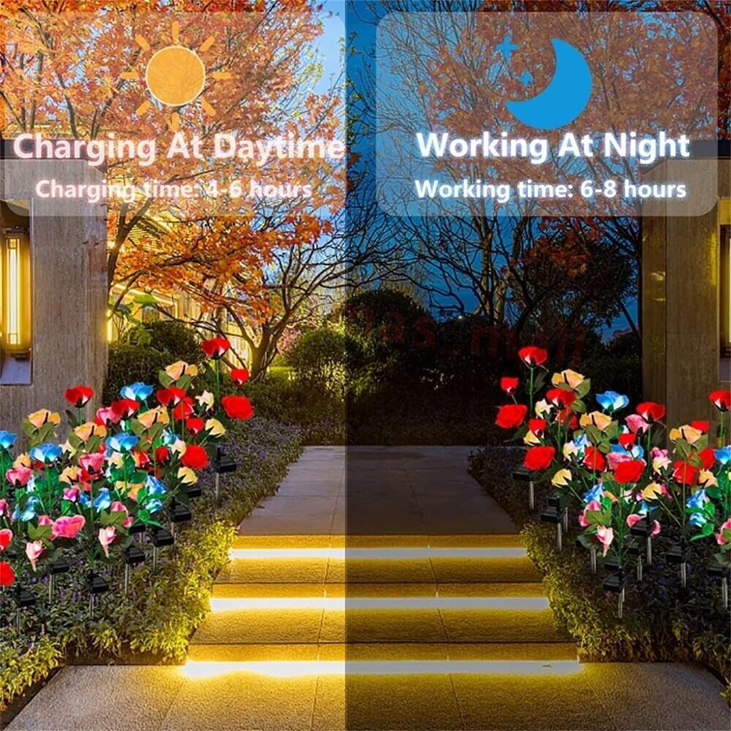Kolip Solar 5 Heads Rose Lamp Outdoor Waterproof Simulation Rose Flower Lawn Decorative Lamp For Garden Yard Patio Decoration