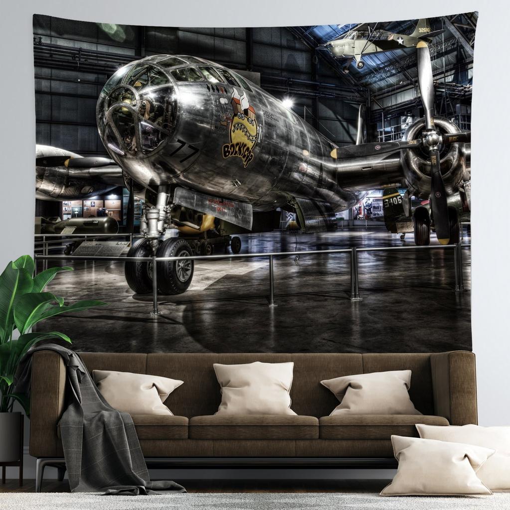 Retro Aircraft Poster Tapestry Supermarine Spitfire B-29 P51 Fighter Wall Hanging Room Decor for Bedroom Dorm Indie