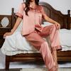 Women's Summer Sangyu Ice Silk Pajama Set - Short Sleeve Top and Long Pants