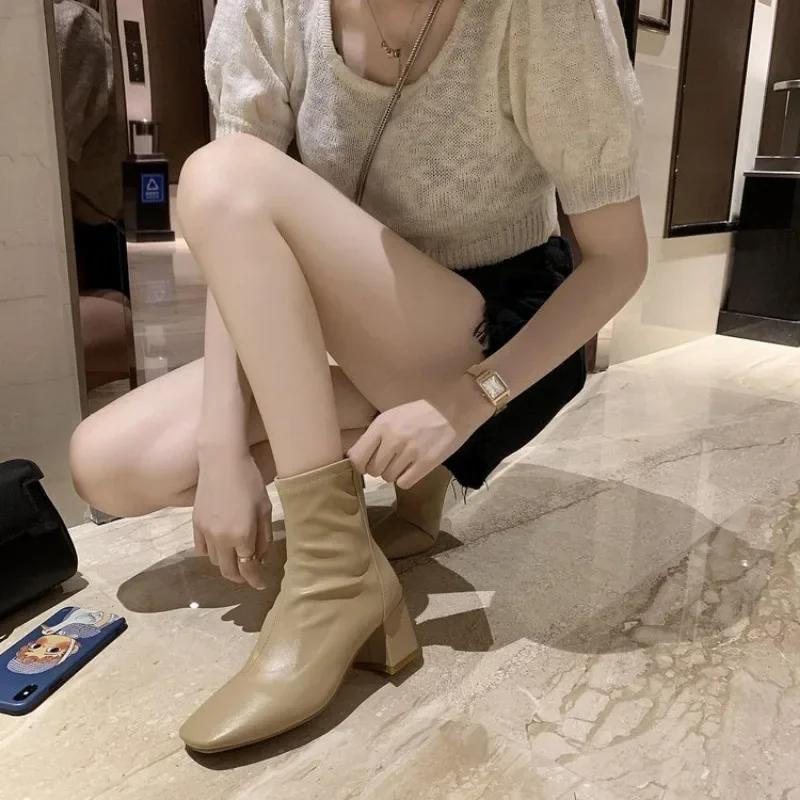 New Autumn Winter Thick High-heeled All-match Thin and Thin Boots Women's Pointed Toe Mid-tube Elastic Socks Boots Women