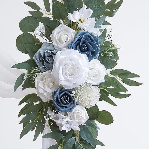 Cortina de arco artificial gaze chiffon simulação flor três peças decoração para festa de casamento