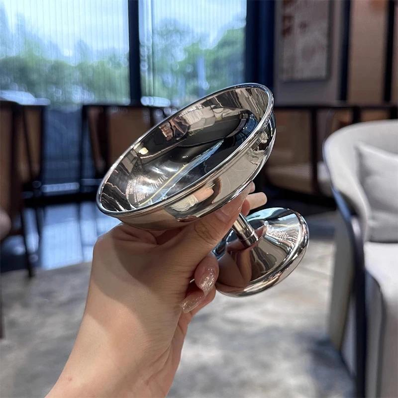 Creative Stainless Steel Ice Cream Cup Container Kitchen Bar Wine Glass Metal Salad Bowl Dessert Fruit Plate Party Supplies