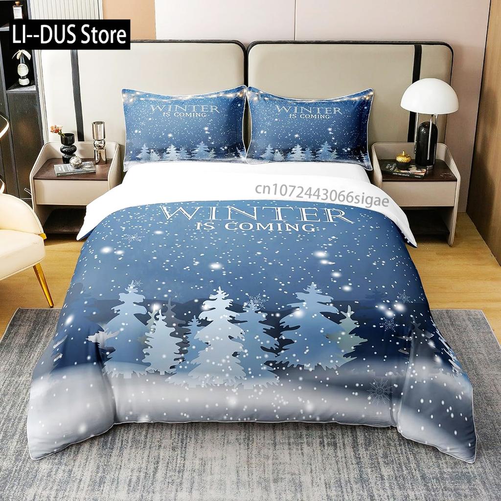 Winter Duvet Cover Set Various Different Snowflakes Decor 3 Piece Bedding Set with 2 Pillow Shams Full King Queen Twin Size