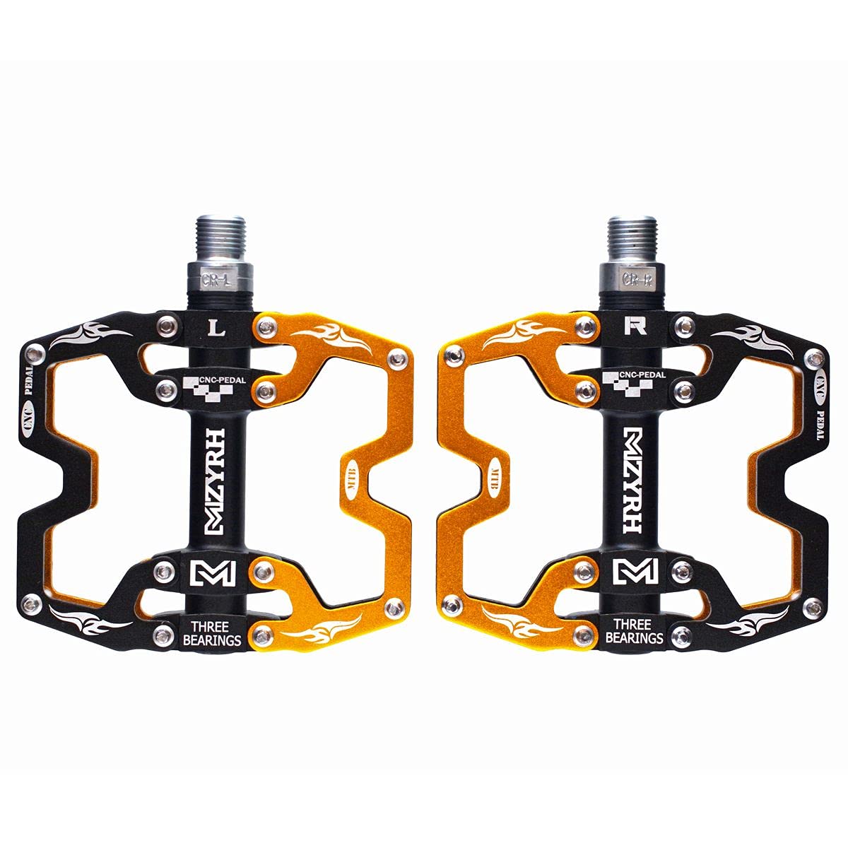 

Алюмінієві педалі та права з 3 підшипниками та хромомолібденовими вісями для шосе, гірських, крос-кантрі, міських, BMX, складаних та інших велосипедів (Лівий набір) Вбудовані Велосипеди, МТБ, золотий