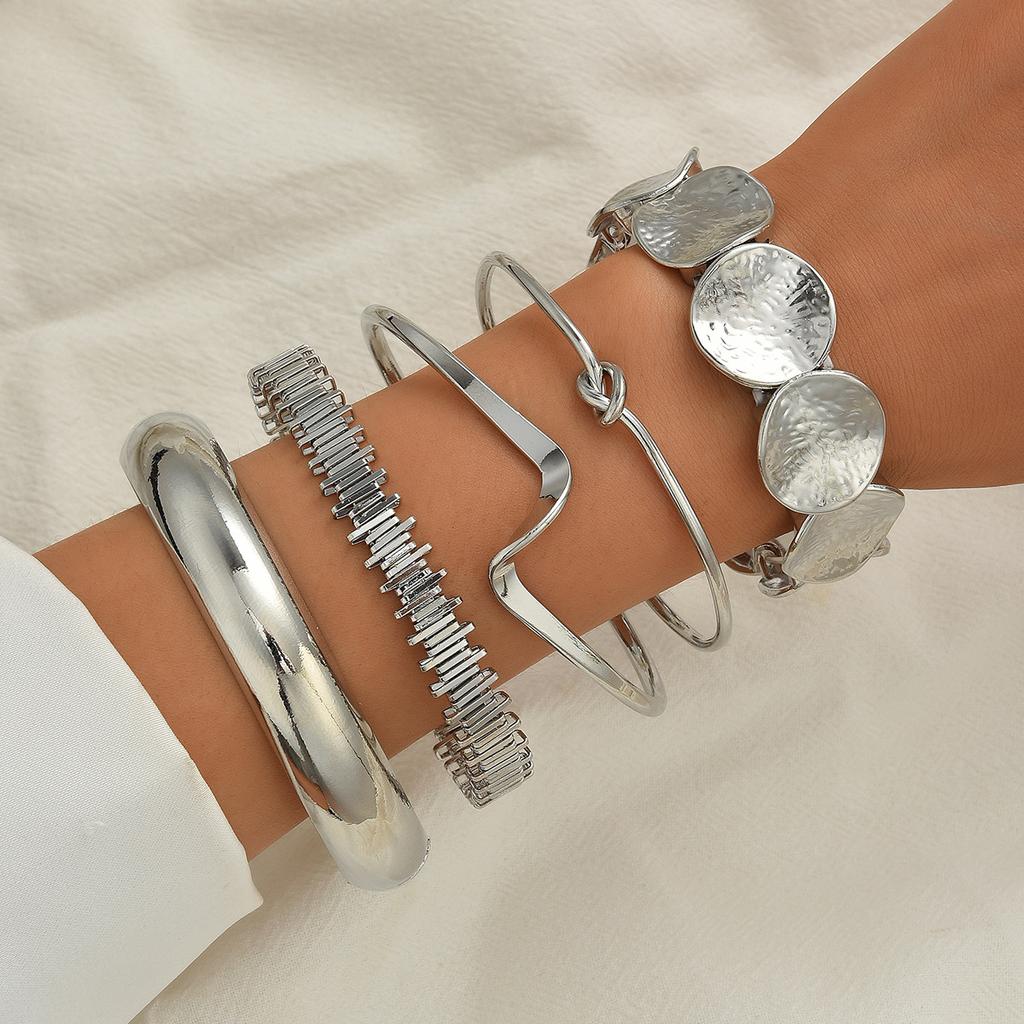5 Pcs Punk Minimalist Geometric Bracelets Set for Women Retro Hip Hop Boho Stackable Design Open Bangle Daily Wear Jewelry Gifts