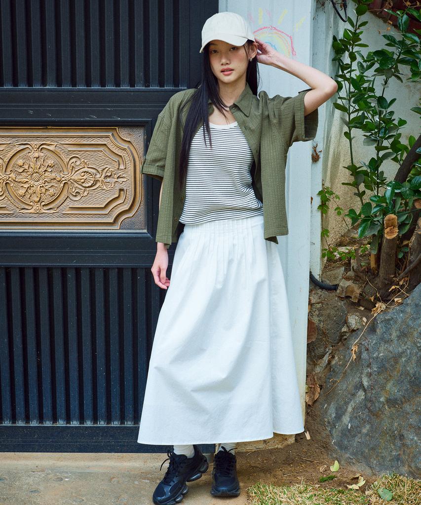Good Life Works [W] Pintuck Flare Long Skirt Ivory