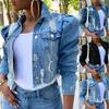 Womens Relaxed Fit Denim Jacket Short Cropped Long Sleeve Distressed Washed Jean Coat 2026