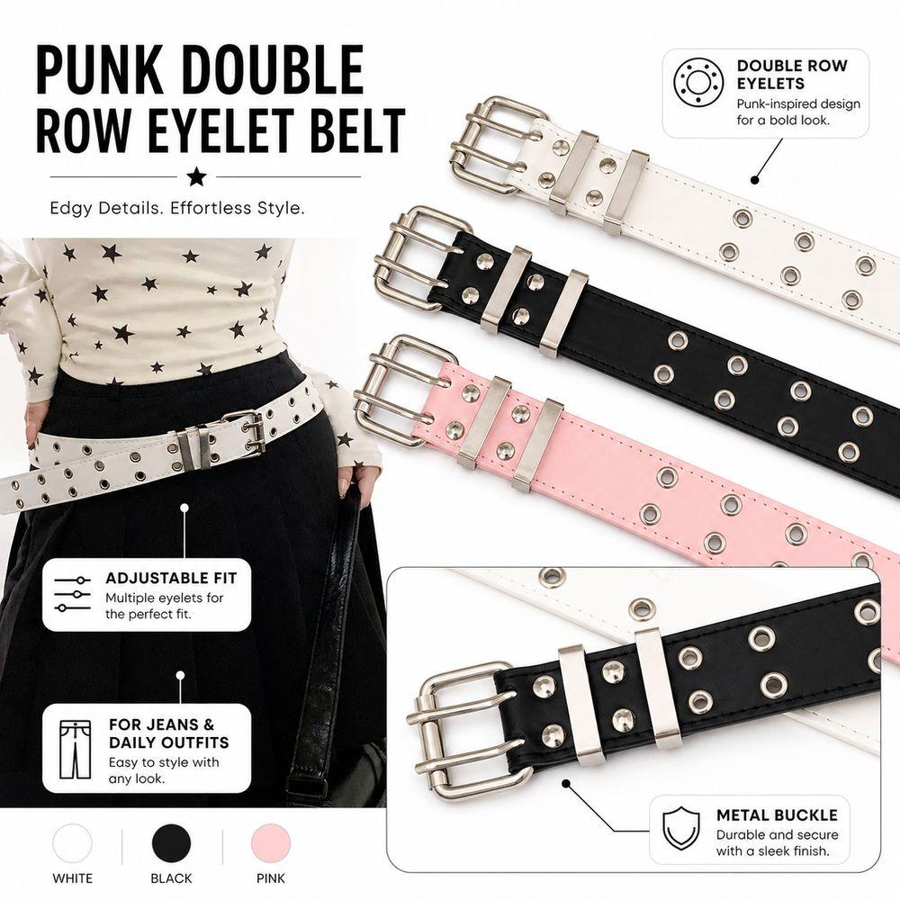 Adjustable Punk Belt PU Leather Women's Belt New Eyelet Waist Belt Daily Outfits