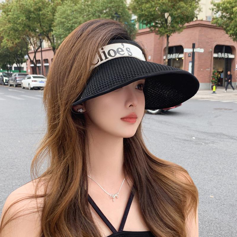 

Summer hat women s mesh letters empty top hat sunscreen visor hat fashion street big brim sun hat One Size