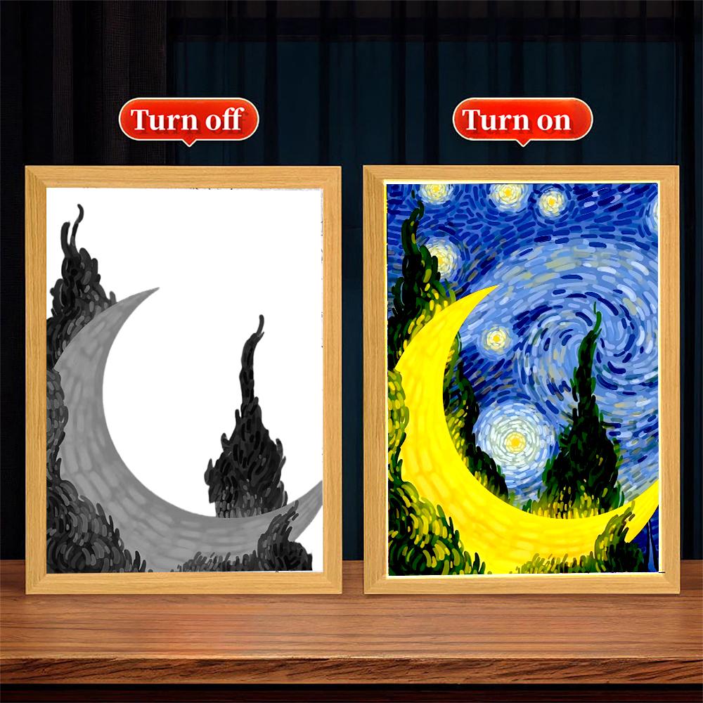 Light Painting Picture Frame Led Night Light Moon Lamp Van Gogh Starry Sky Wall Art Oficina Bedroom Home Room Decor Friend Gifts