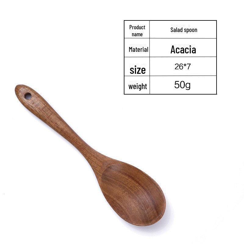 Acacia Teak Wooden Spoon & Shovel Set: Long-Handled Salad Mixing Spoon & Fork Combo.