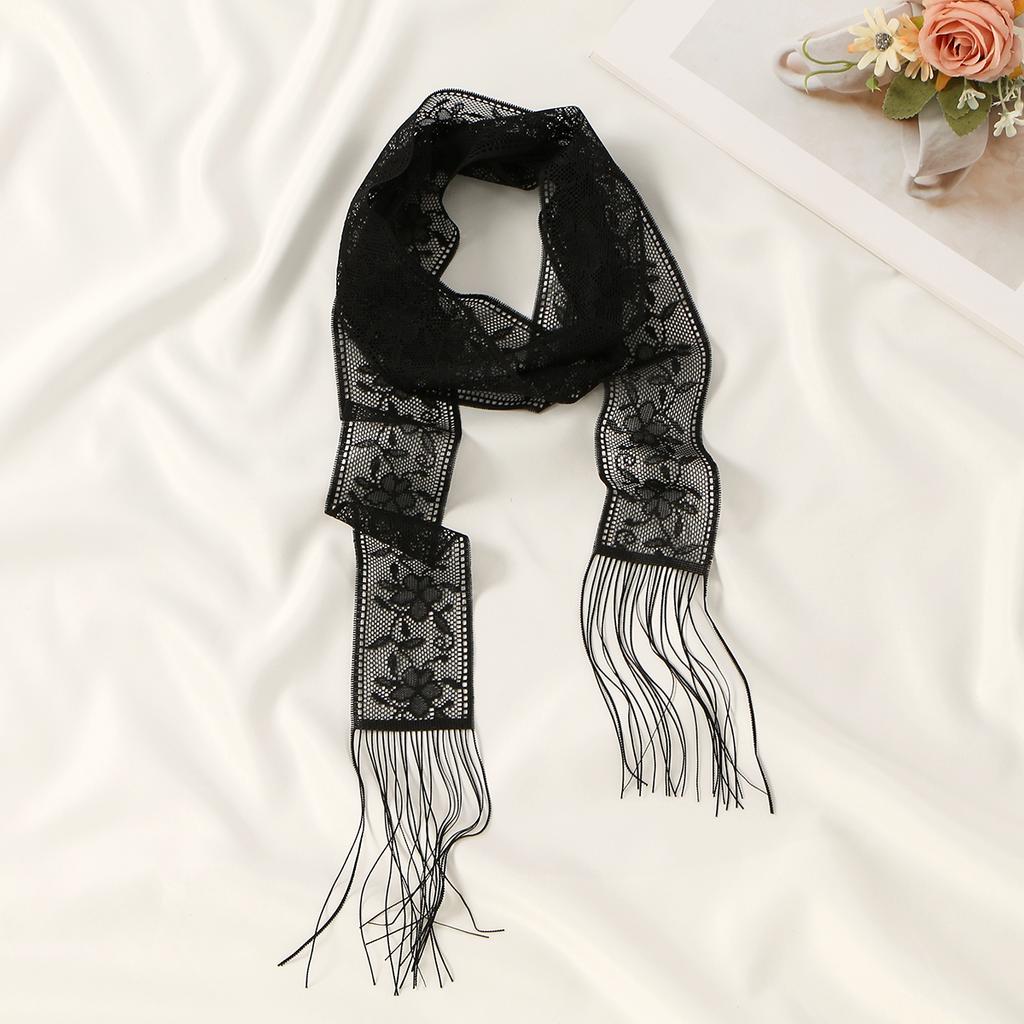 Lace Floral Tassel Neck Scarves Embroidered Skinny Neckerchief Multifunctional Headscarf Sweet Headbands Colorful Hair Scarf