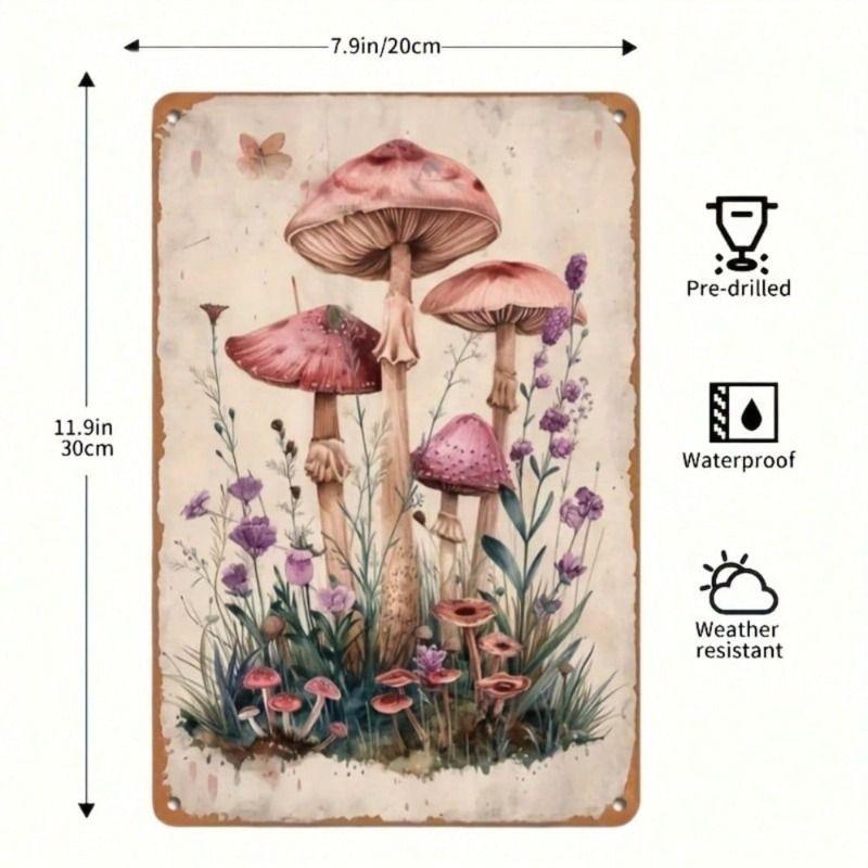Vintage Mushroom Pink Purple Print Metal Poster Wall Art Kitchen Decor