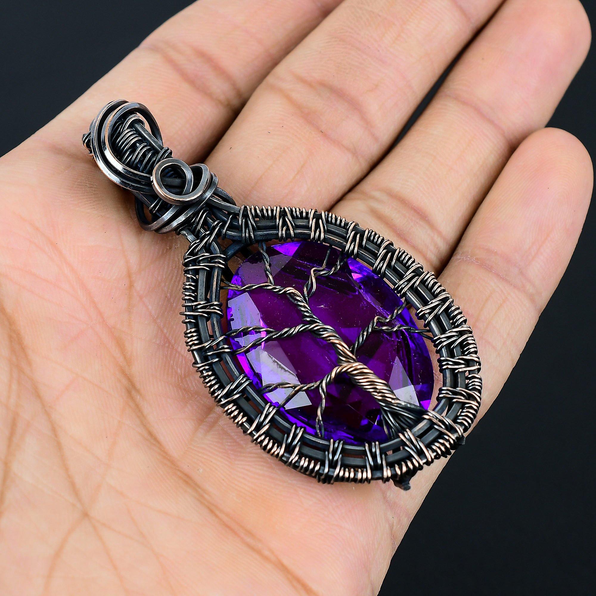 

Розовый аметист, драгоценный камень ручной работы из чистой медной проволоки, ювелирный кулон, кулон для женщин 2.56 Inches розовый