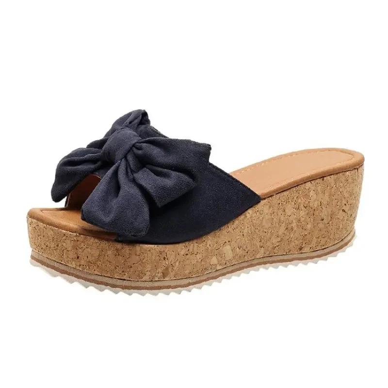 2024 High Wedges Slippers for Women Sandals Bowknot Platform Slippers Women Mules Slip On Shoes For Woman Slides Casual Open Toe Slip
