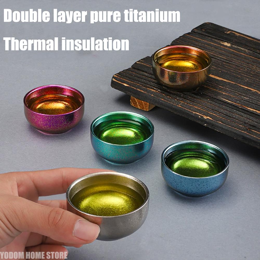 Titanium Cup Pure Titanium Tea Cup 50ml Outdoor Camping Portable Tea Set Portable Storage Double Layer Anti Scalding Lightweight