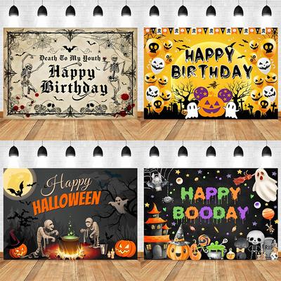 Halloween Photography Background Cloth Ghost Moon Pumpkin Lantern Horror Party Children's Birthday Decoration Hanging Cloth