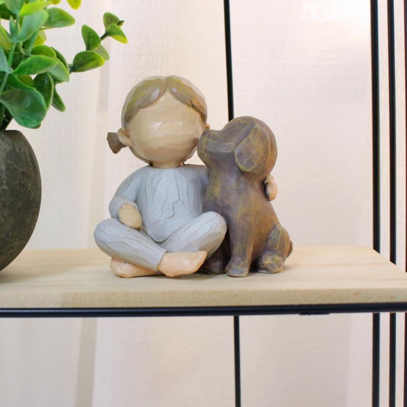 Creative Angel Girl and Dog Sculpture Decoration Home Living Room Bookcase Decoration Crafts Resin Statue Decoration