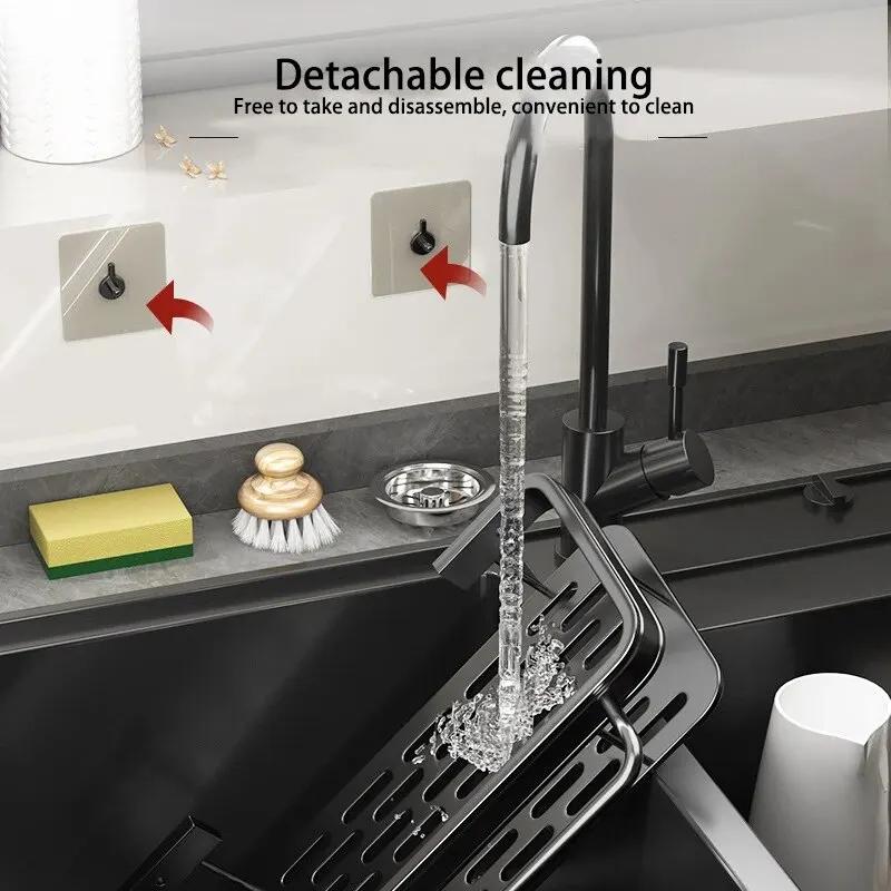 1pc Kitchen Aluminium Sink Drain Rack Shelf Basket Organizer Kitchen Accessories Sponge Storage Faucet Holder Soap Drainer 1pc K