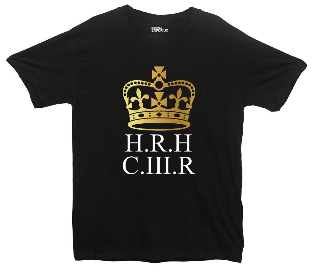T-shirt Stampata con Corona d'Oro dell'Incoronazione di Re Carlo