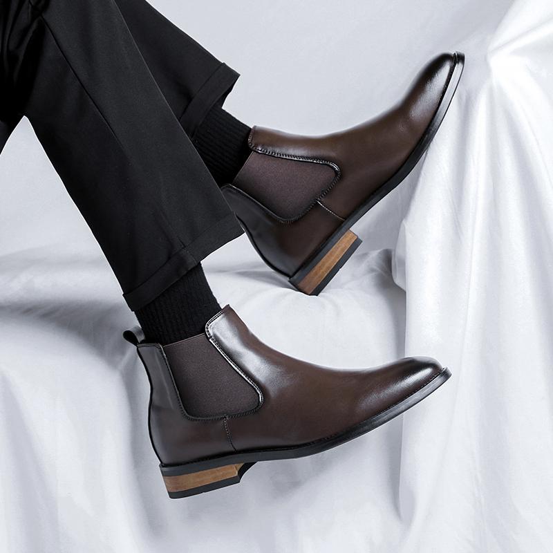 Invisible Inner Heightening Leather Shoes Martin Boots Cotton Business Dress Wedding Groom Chelsea Boots