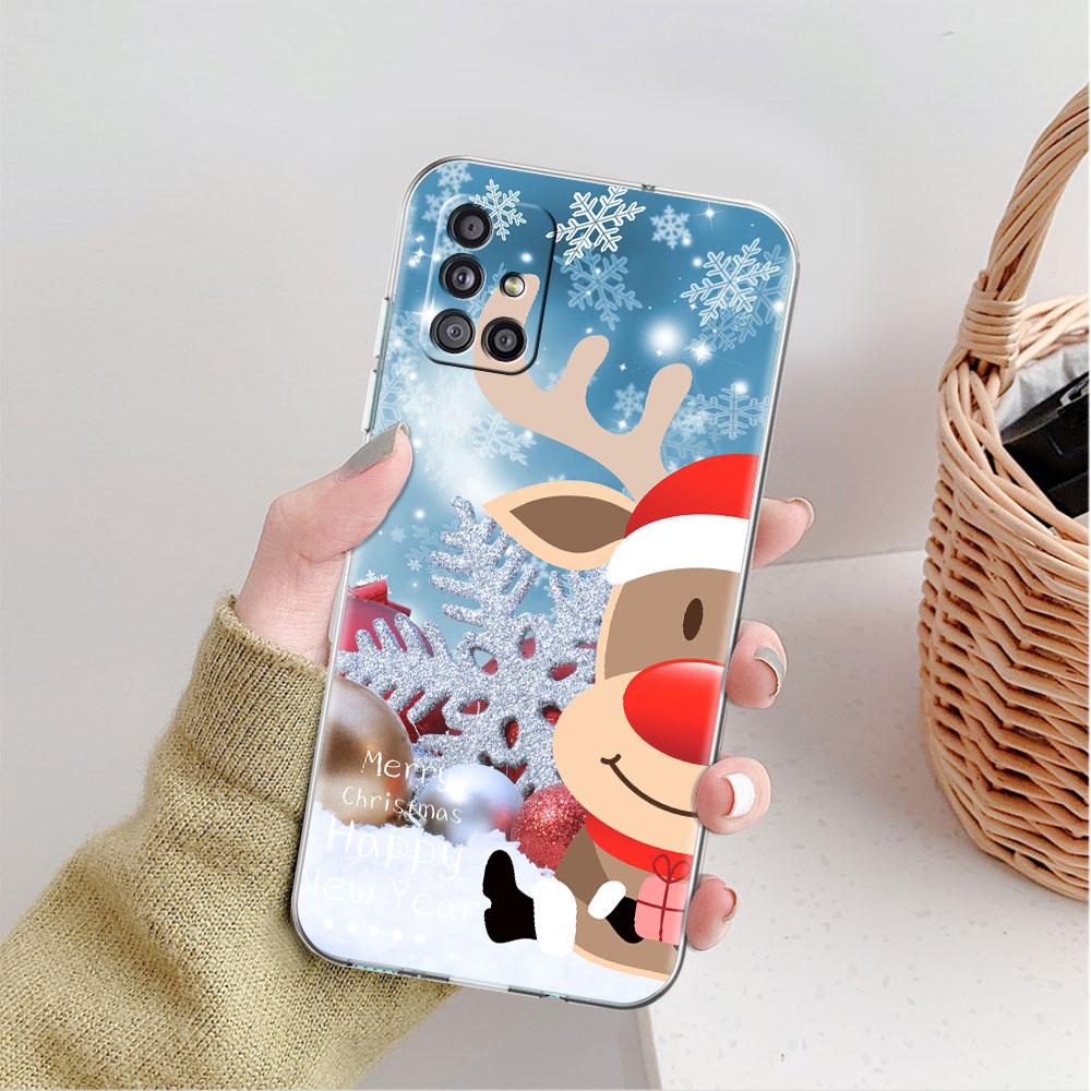 Průhledný kryt s červeným nosem losa a Santa Clausem pro Samsung Galaxy A52 A12 A51 A32 A21s A71 A32 A22 50 A70 A31 A72 5G