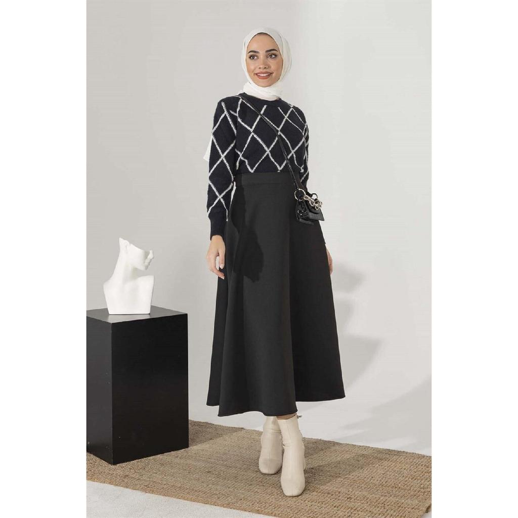 Women's Puff Scuba Hijab White Flared Skirt