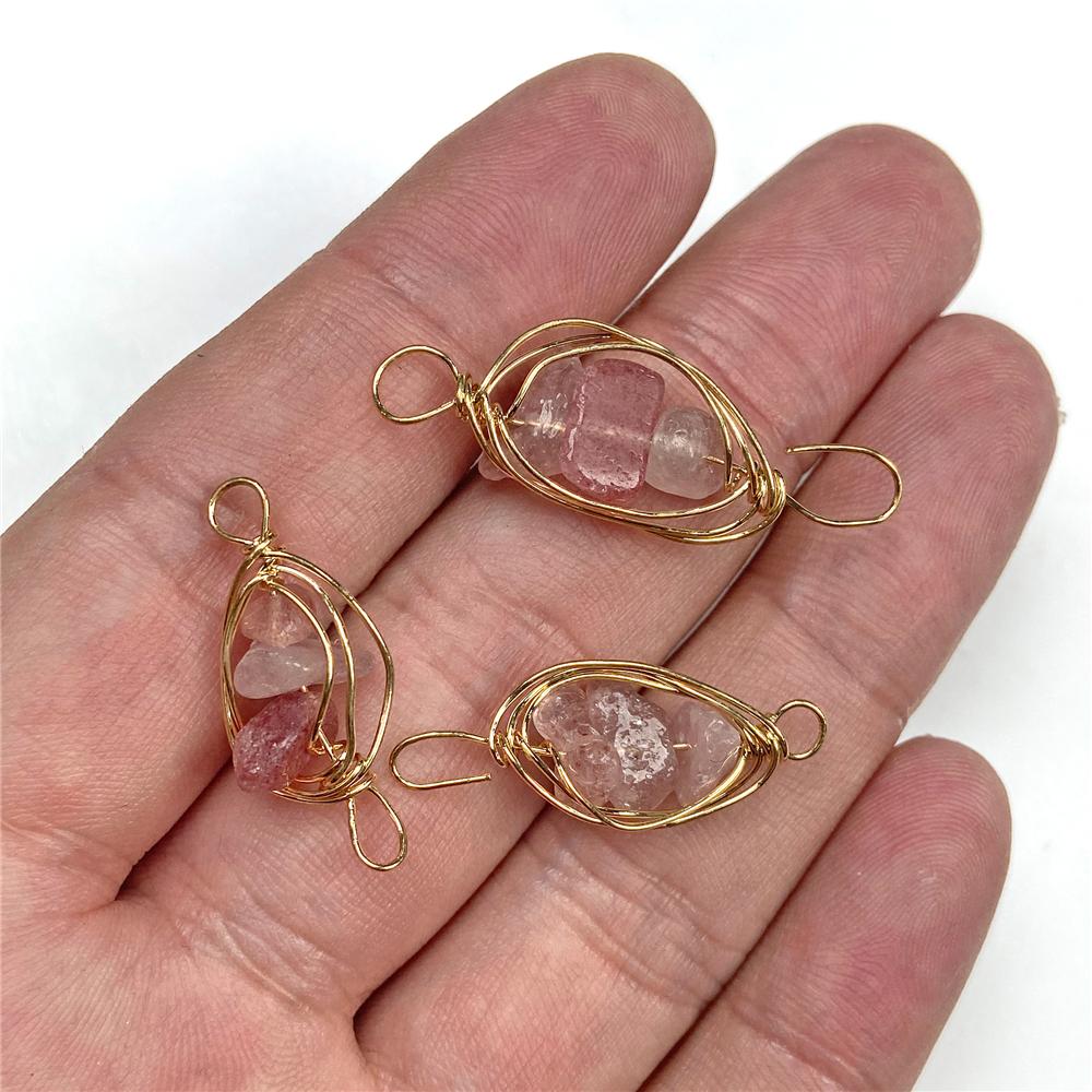 Irregural Stone Chips Connector Charms Natural Crystal Winding Stone Connector Pendant Winding for Women Making Jewerly DIY