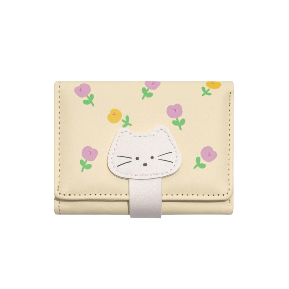 Versatile Portable Flower Printed Wallet Cute Multiple Card Short Leather Purse PU Leather Card Pouch Three Fold Wallet Women