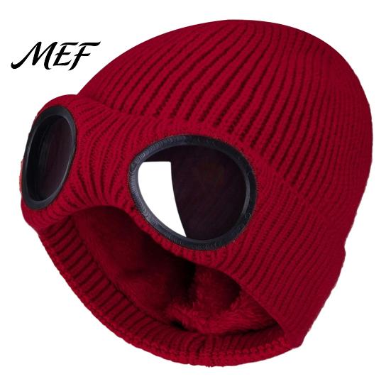 Outdoor Skiing Headwear Knitted Hat with Goggles, Unisex Winter Hat, Fleece Lined, Windproof Stylish Streetwear Warm Skull Cap for Cycling Street