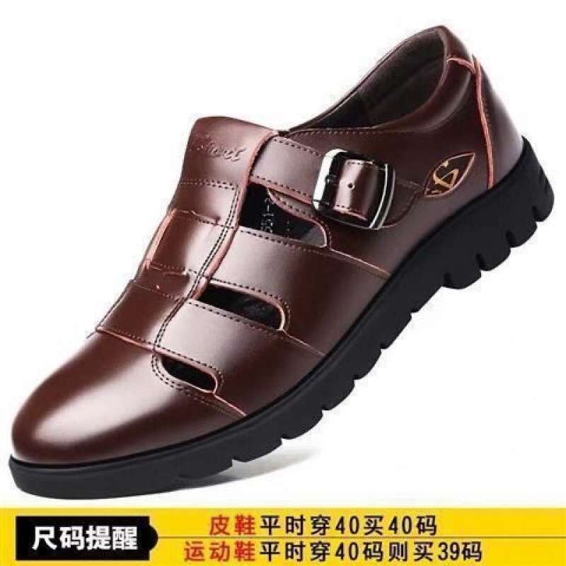 Special summer hollow leather sandals men's casual breathable soft-soled hole shoes middle-aged and elderly business dad shoes
