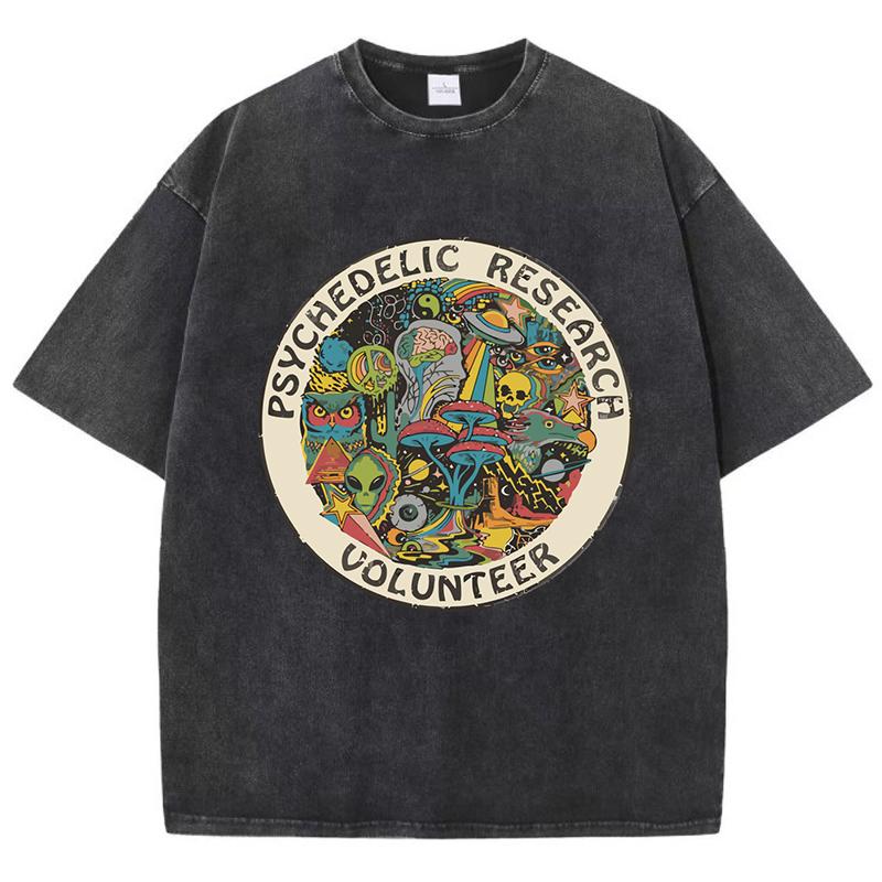 Onderzoek Vrijwilliger Paddenstoel Print Gewassen T-shirt Vrouw Katoenen T-shirt Sport Zomerkleding Joggen Los Kort Riem