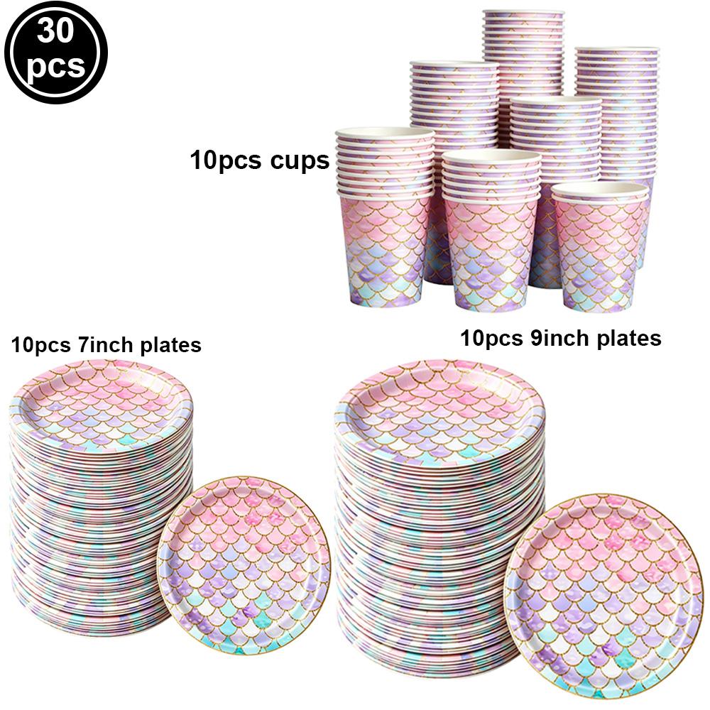 Mermaid Party Supplies Mermaid Scales Pattern Paper Plate Cup Napkin Popcorn Box Food Bowl Girl Birthday Party Baby Shower Decor