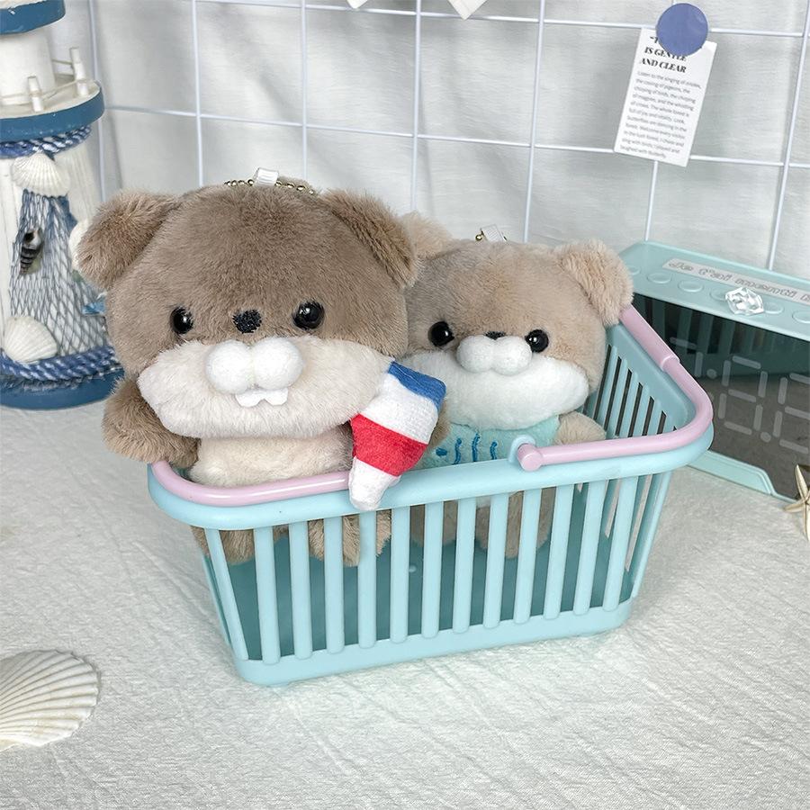 Whimsical Otter Plush Keychain Featuring Fish Design Sweet Ice Cream Animal Pendant