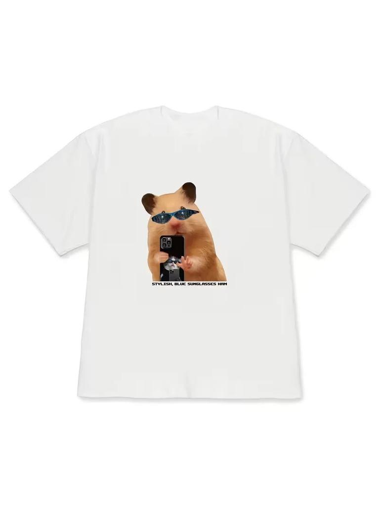 Funny Headphone Hamster 2026 Meme Tshirt Unisex Unisex Korean Style Kawaii Harajuku Short Sleeve Casual Streetwear Top
