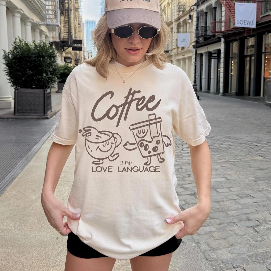 Plus Size Summer Womens Coffee Is My Love Language TShirt  Cotton Breathable Stylish Versatile Street Style Oversized