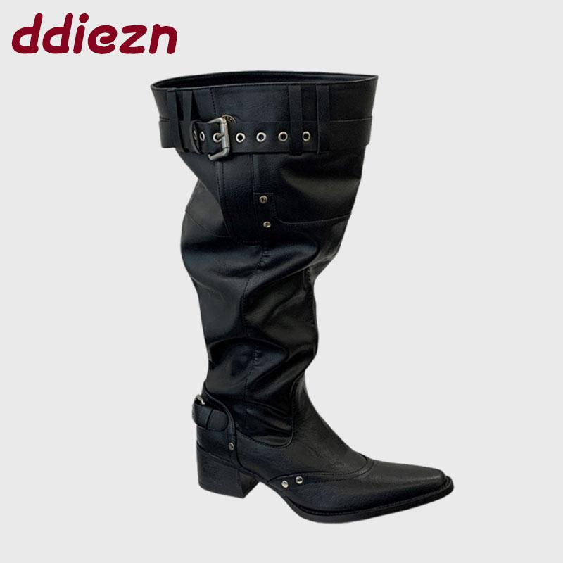 Fashion 2025 New Fashion Pointed Toe Women Knee High Boots With Heels Shoes Female Slip On Footwear Ladies Long Western Booties Shoes