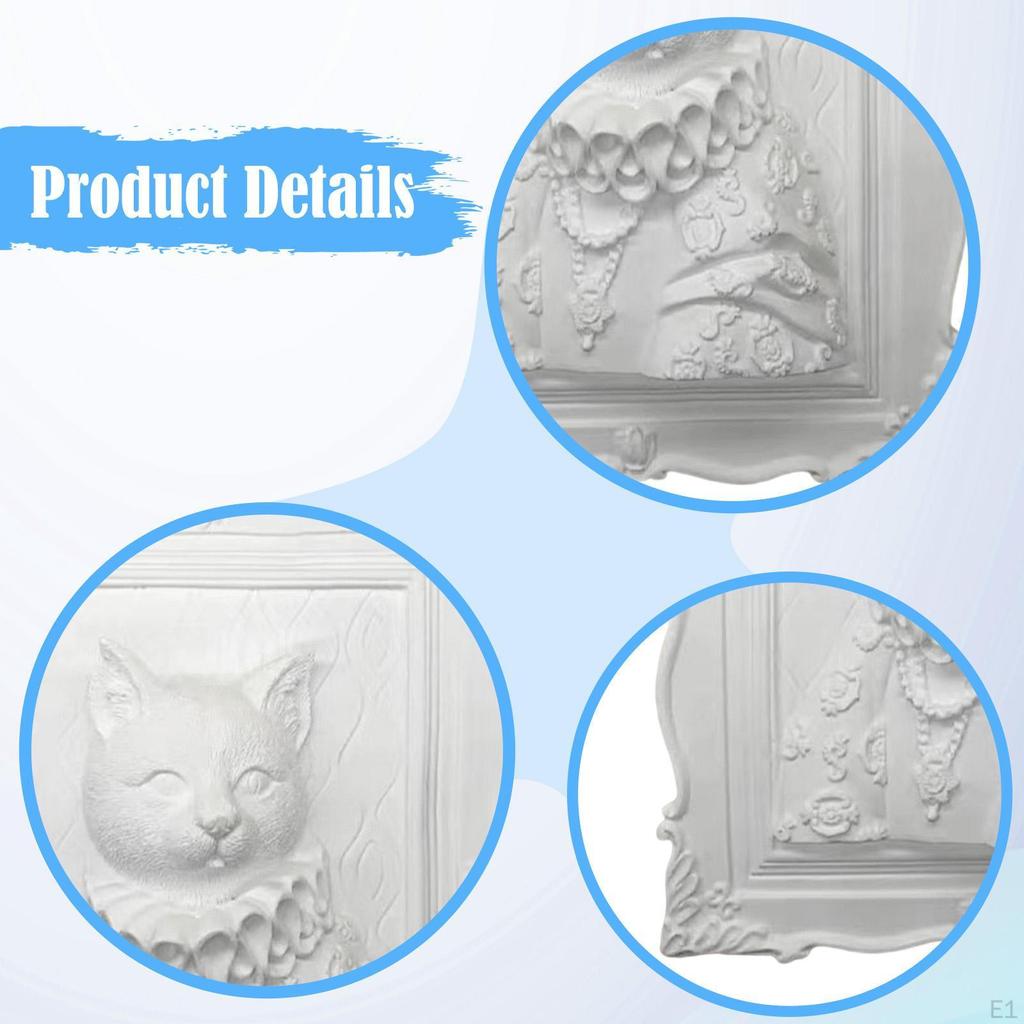Paintable Cat Figurine Statue To Paint 3D Embossed Cats Frame DIY Unpainted Plaster Animal