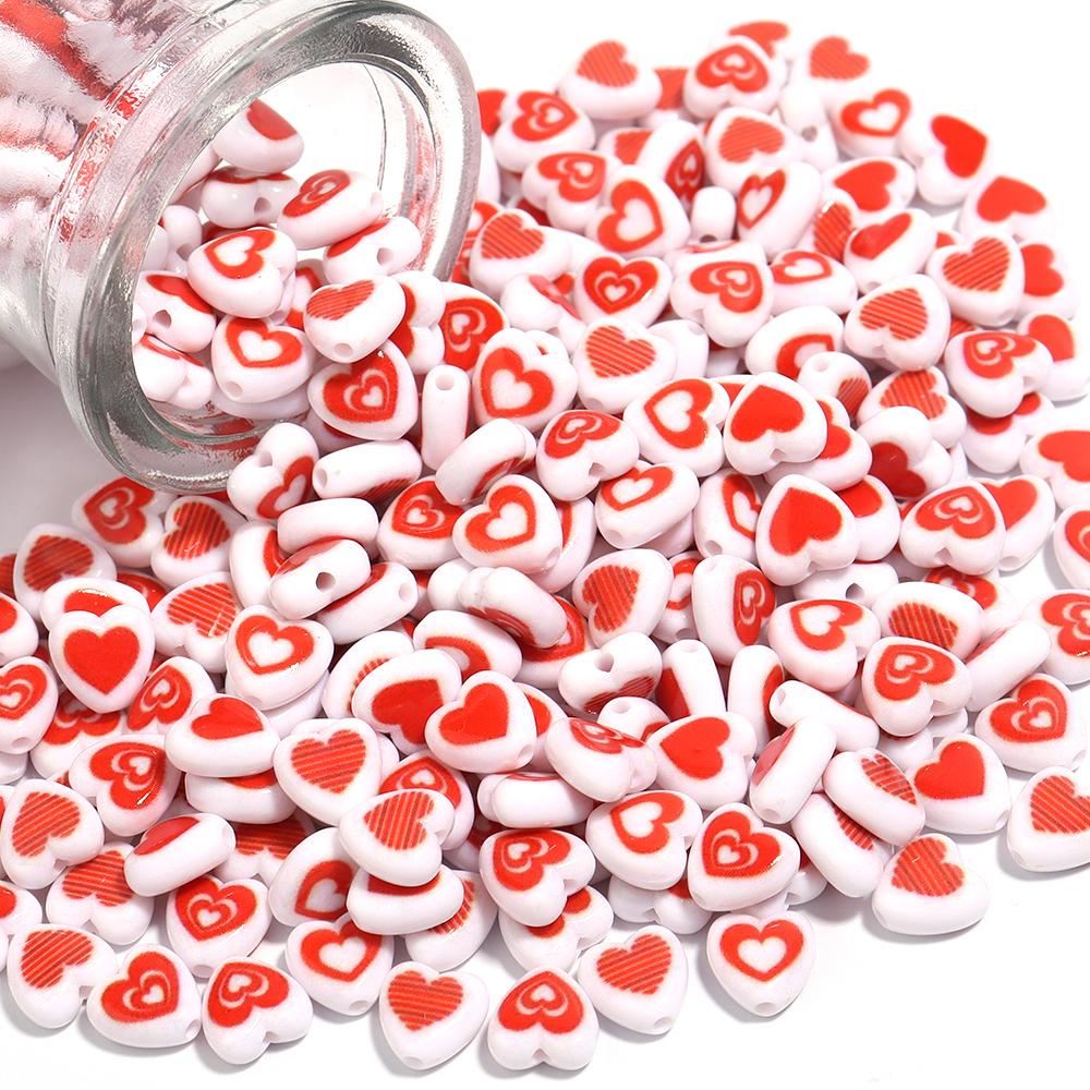100pcs/lot Acrylic Heart Beads Red Series 8mm Spacer Loose Love Bead for Jewelry Making DIY Necklace Bracelet Accessories