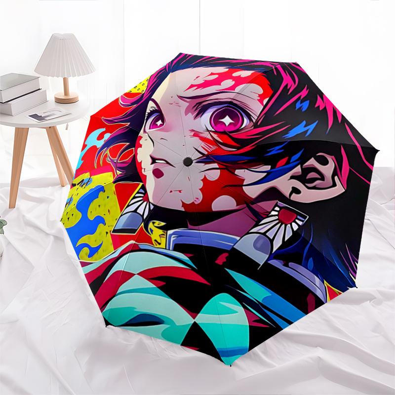 

1pc Vibrant Anime Character Pattern Cartoon Practical Umbrella, Fashionable, Personalized, High-Value Folding Umbrella, a Must-Have for Summer, 8-Rib