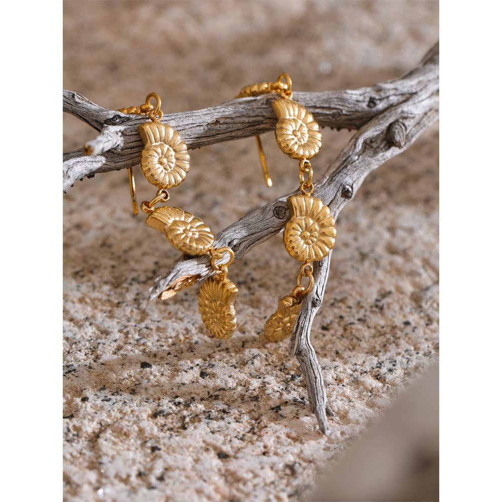 Yhpup Ocean Style Metal Conch Long Hanging Drop Earrings Golden Stainless Steel Holiday Beach Summer Daily Jewelry New