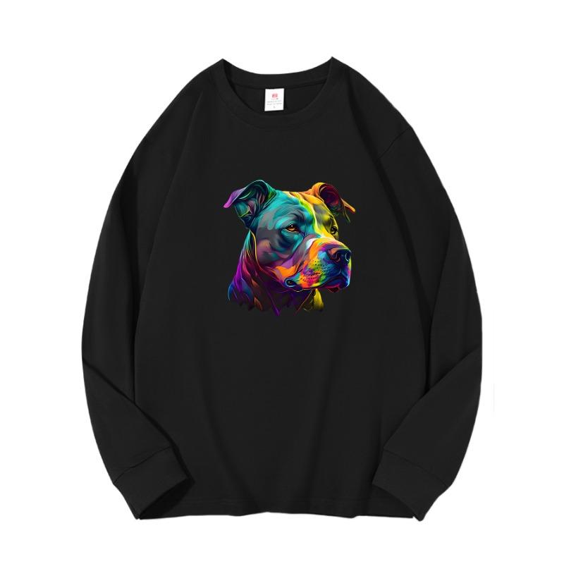 

Цветная собакаОсенняя одежда с длинными рукавами из чистого хлопка, новый мужской и женский топ, весенний внутренний слой, базовая рубашка, футболка с круглым вырезом и длинными рукавами XXL чёрный