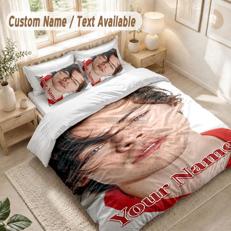 Custom Name Bedding Set 3 PiecesHarry Styles Print Duvet Cover + 2 Pillowcases Soft Bed Decor
