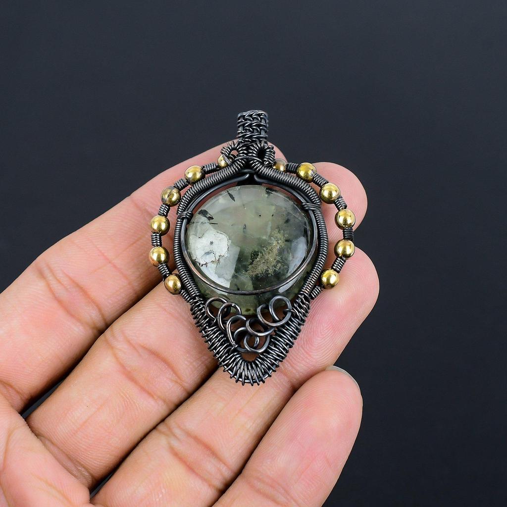 Prehnite Jewelry, 999 Copper Wire Wrapped Pendant Handmade Gemstone Jewelry, Gifts For Wife Brand New Pendant