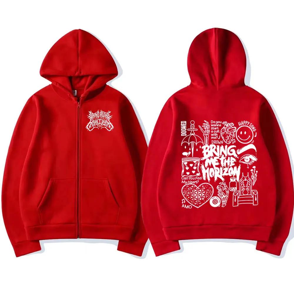 TheHorizon Zipper Hoodies Heavy Metal Rock Band Oversized Zip Up Sweatshirts Men Women Casual Harajuku Jacket Coats
