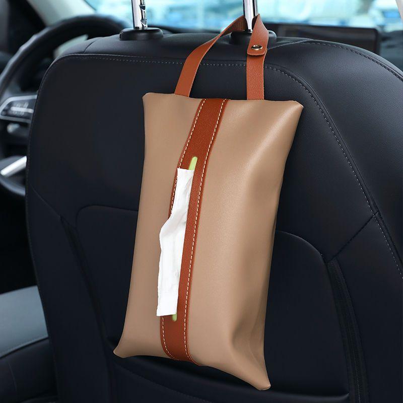 Simple Hanging Portable Tissue Box Pu Leather Fashion Color Matching Home Desktop Storage Tissue Bag Car Tissue Box Napkin Box