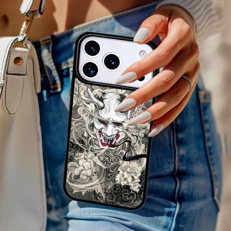 Japanese Oni Hannya Samurai Demon Mask Phone Case For iPhone 17 Air 14 15 13 12 Max Cover For Apple 14 15 16 16e 11 Pro Max Plus