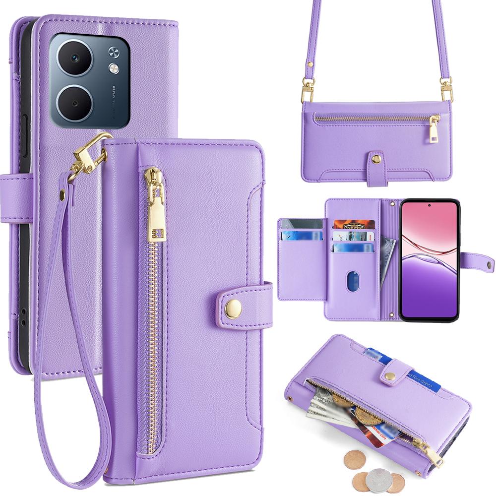 Δερμάτινη Θήκη για Oppo A5x 5G Πορτοφόλι με Τσέπη με Φερμουάρ Κάλυμμα Τηλεφώνου με 2 Λουράκια